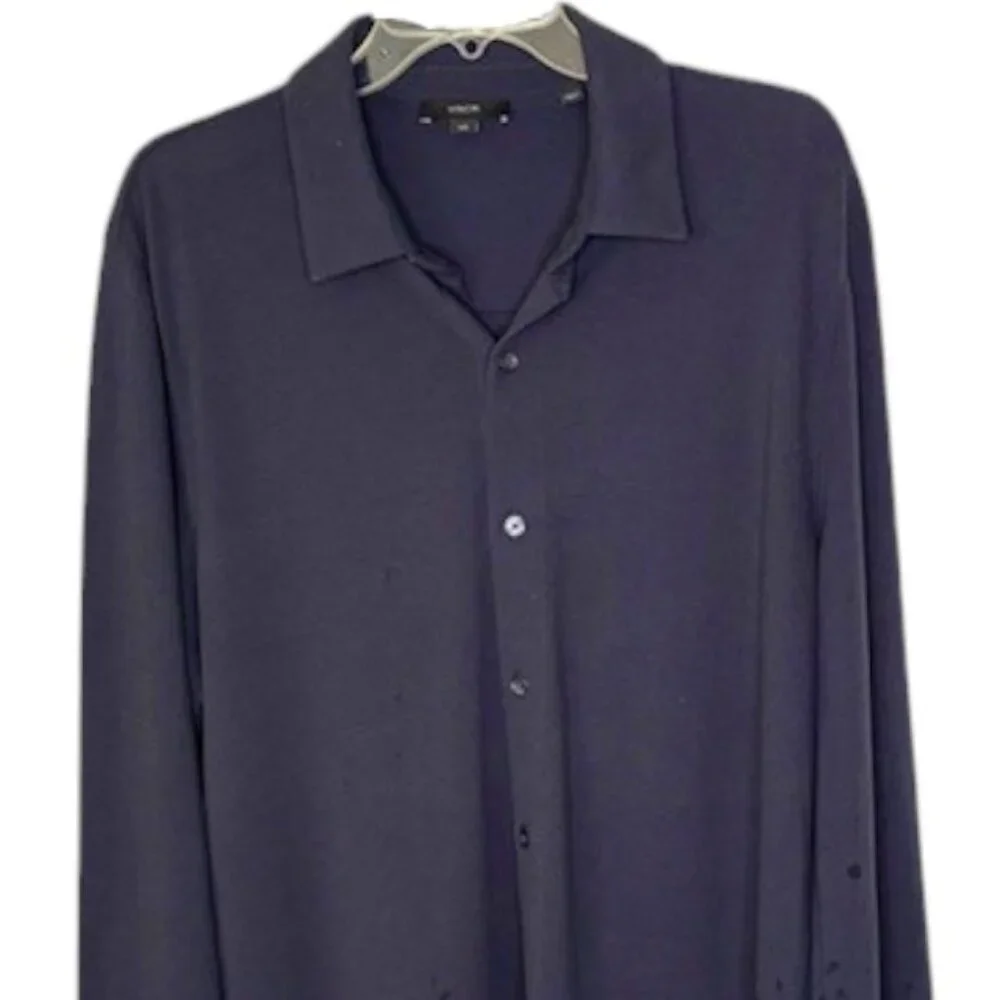 Vince Cotton Piqué Button-Front Long-Sleeve Collared Shirt - Coastal Blue - L